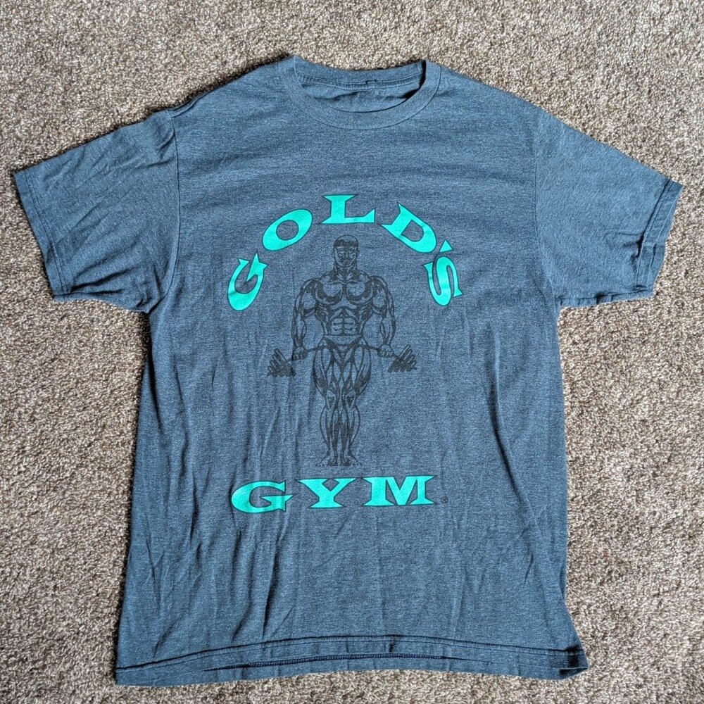 Gold's Gym Gray/Teal/Black Short Sleeve Size Medium Short Sleeve Gym Shirt
